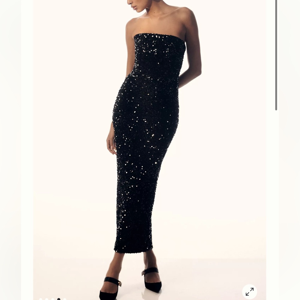 HELSI Leslie Black Sequin Strapless Column Gown Midi Dress